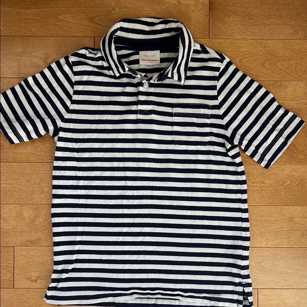 Kids Striped Polo Shirt - Navy and White